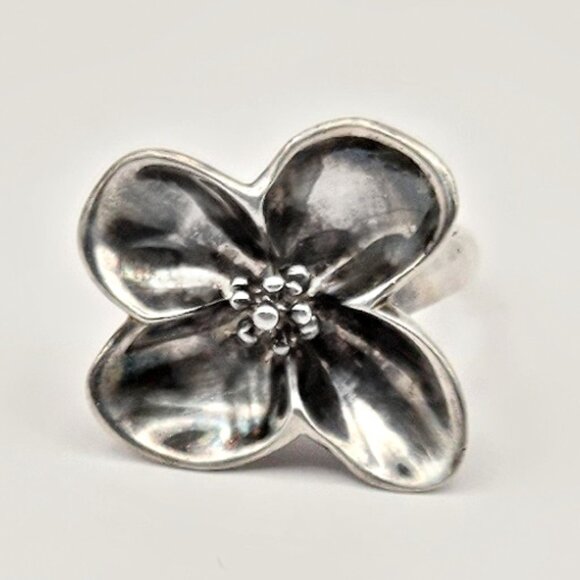 RLM Studio Sterling Silver Dogwood Flower Ring | Size 7.5 Nature Modernist Ring - Picture 2 of 8